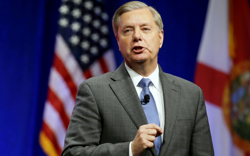 Republican presidential candidate Sen. Lindsey Graham R-S.C. speaks in Orlando Fla. Republicans are using the latest attacks in Paris to appeal to U.S. voters jittery about terrorism. Several Republicans including presidential hopeful Jeb Bush and for