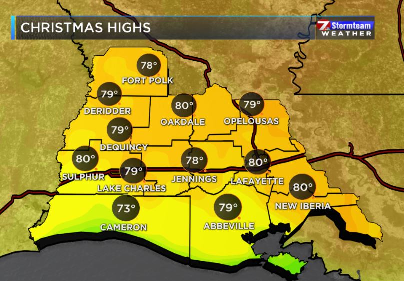 Warm temperatures expected for Christmas Day, rain expected into the weekend