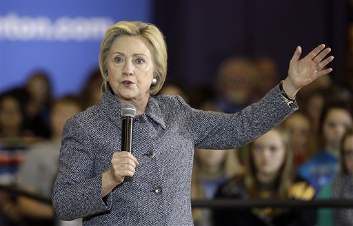 Democratic presidential candidate Hillary Clinton speaks during a town hall meeting at Keota High School in Keota Iowa. Months of intense focus on the Republican race and front-runner Donald Trump have reverberated through