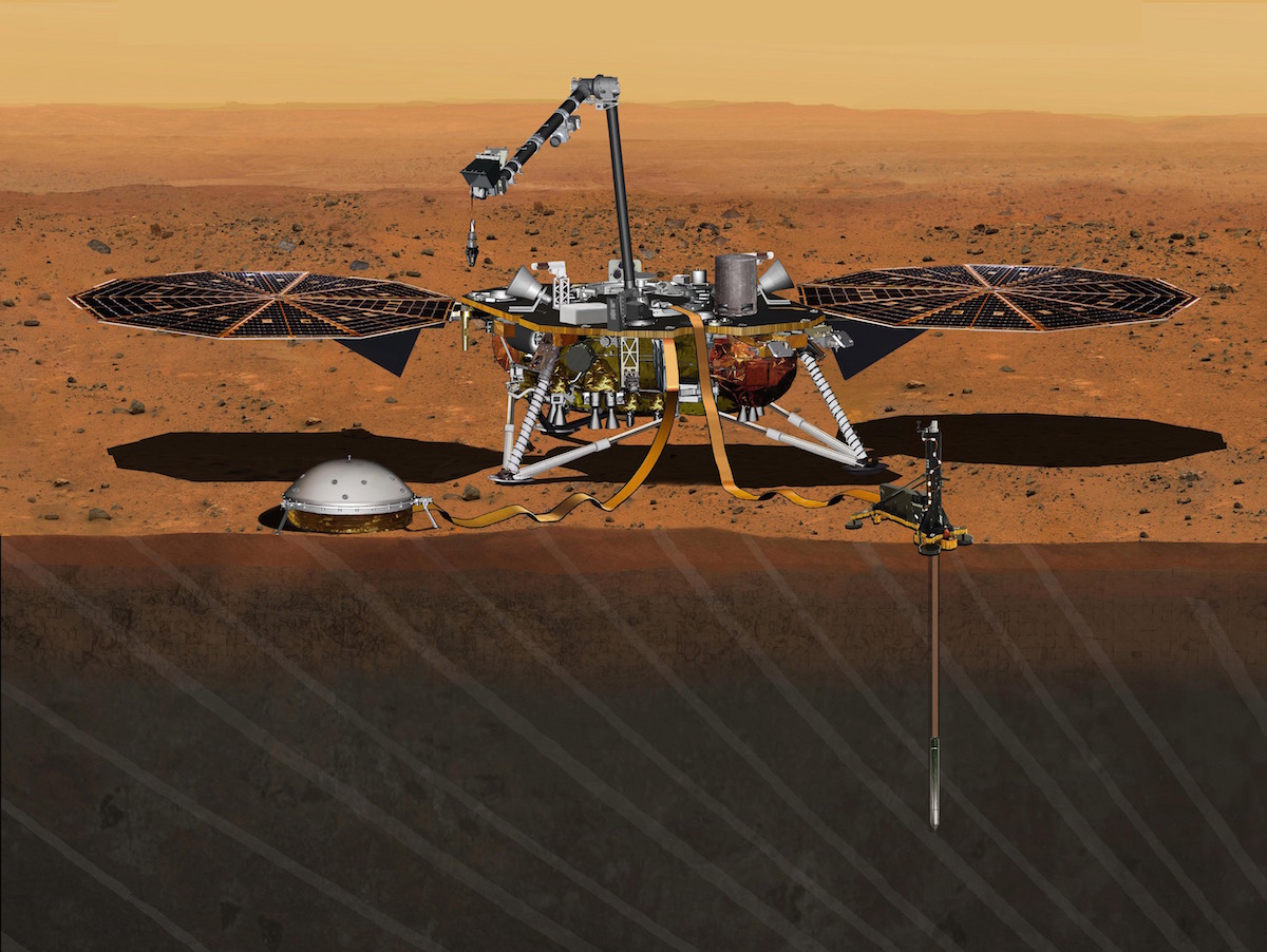 This August 2015 artist's rendering provided by NASA  JPL-Caltech depicts the In Sight Mars lander studying the interior of Mars. The spacecraft was scheduled to launch for Mars in March 2016 but NASA said Tuesday that managers have suspended the launch bec