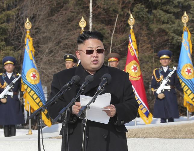 Kim Jong Un addresses commanding officers of the combined units of the Korean People's Army in this