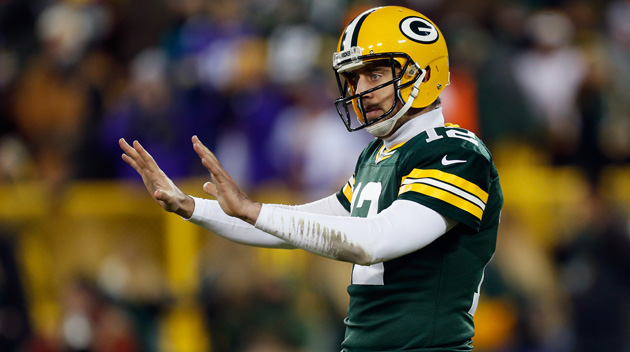 Aaron Rodgers #12 of the Green Bay Packers gestures during the third quarter against the Minnesota Vikings