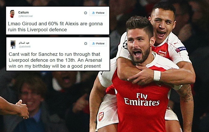 Arsenal fans think Sanchez and Giroud will run riot at Anfield after Liverpool's injuries v Stoke