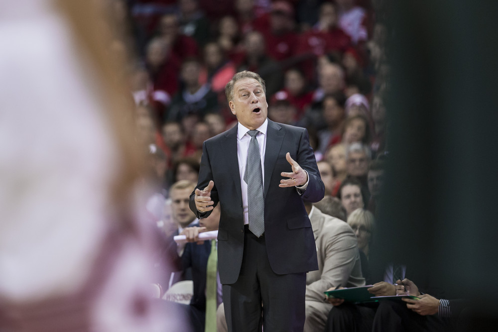 17 January 2016 Michigan State Spartan head coach Tom Izzo as the Wisconsin Badgers defeat the 4th ranked Michigan State Spartans in a last second thriller at the Kohl Center in Madison WI