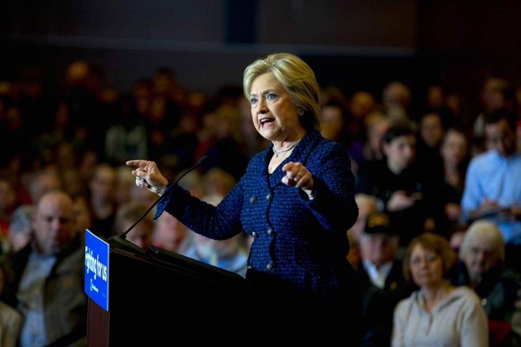 Democratic presidential candidate Hillary Clinton speaks during a rally on the campus of Simpson College Thursday Jan. 21 2016 in Indianola Iowa