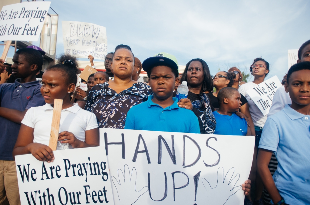 Demonstrators rally in 2014 against grand jury’s decision to clear the police officer involved in the Ferguson police shooting