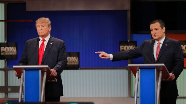 Donald Trump and Ted Cruz at the Republican debate in North Charleston SC Jan. 14. 2016