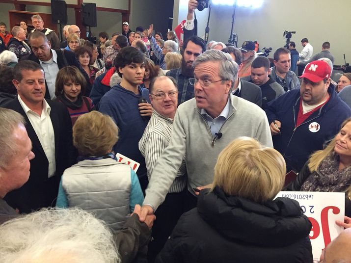 Former Florida Gov. Jeb Bush greets voters in Sioux City Iowa on Friday afternoon Jan. 29 2016