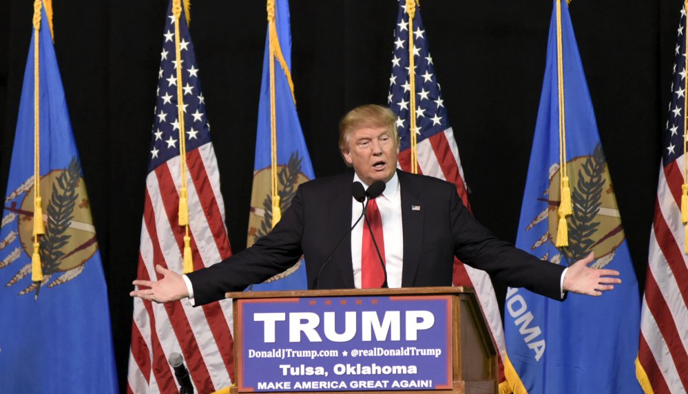 Republican presidential candidate Donald Trump speaks to supporters at a campaign rally at Oral Roberts University in Tulsa Oklahoma on Wednesday