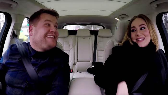 Adele sings with James Corden