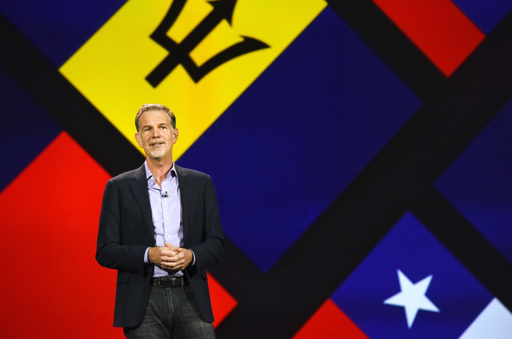 Netflix chairman president and CEO Reed Hastings delivers a keynote address at the 2016 Consumer Electronics Show in Las Vegas Nevada