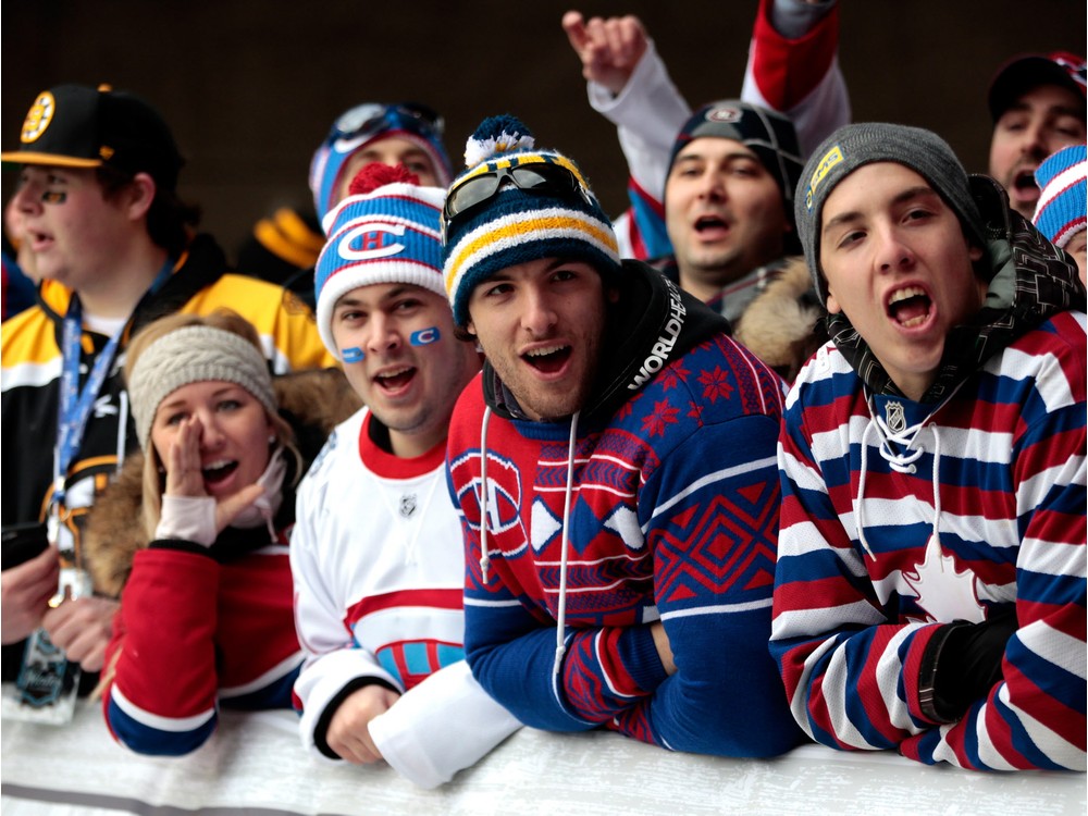 Boston Bruins and Montreal Canadiens fans look on prior to the stadium prior to the 2016 Bridgestone NHL Winter Classic at Gillette Stadium