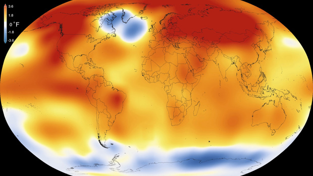 NASA illustration showing 2015 was the warmest year since modern record-keeping began in 1880