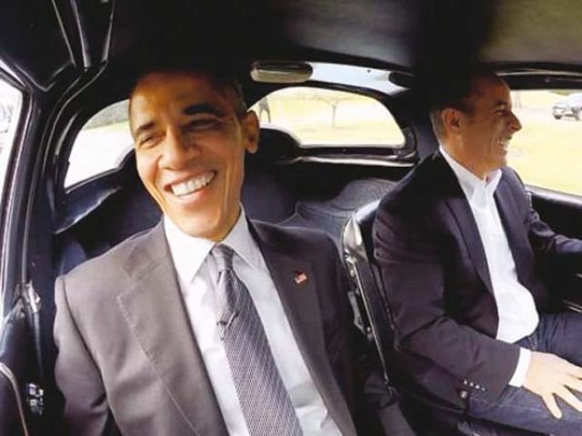 Seinfeld chose a silver blue 1963 Corvette Stingray for the ride with Obama