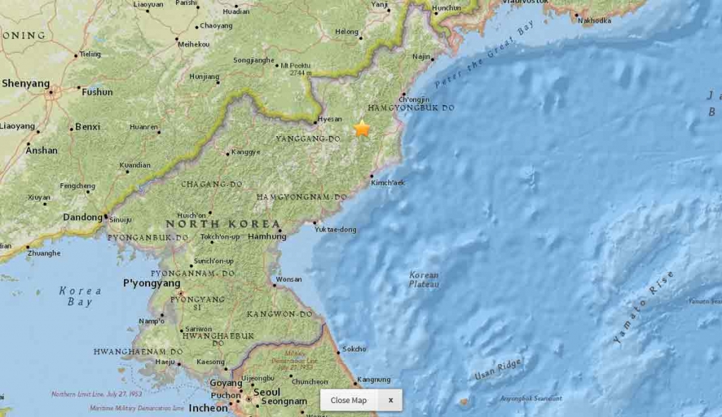 Star shows location of seismic event in North Korea. Jan. 5 2016