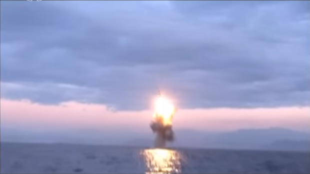 The missile appears briefly to break apart and become engulfed in flames during the video before taking off