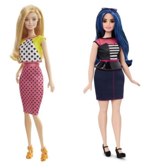 The old Barbie versus the new curvier version