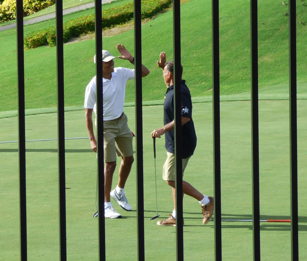 The president golfed with friends Monday at Mid Pacific Country Club