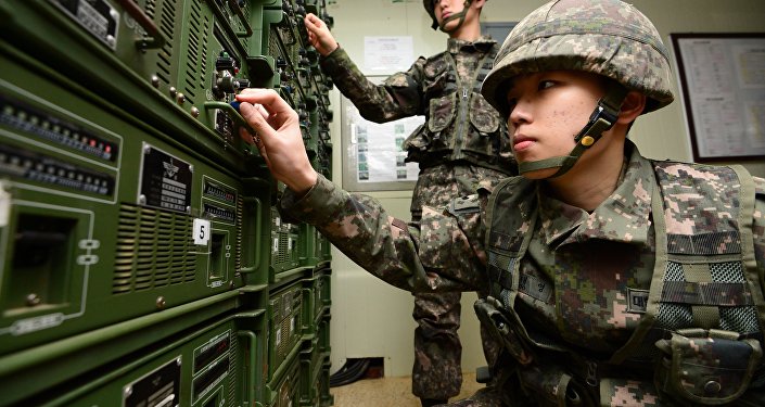 South Korean army soldiers adjust equipment used for propaganda broadcasts near the border area between South Korea and North Korea in Yeoncheon South Korea Friday Jan. 8 2016