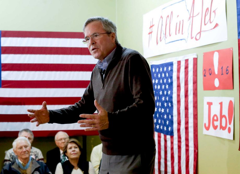 Republican presidential candidate Jeb Bush speaks during a campaign event at the Jeb 2016 Field Office Sunday Jan. 31 2016 in Hiawatha Iowa