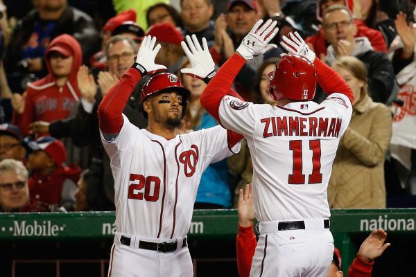 Ryan Zimmerman #11 of the Washington Nationals celebrates