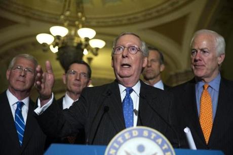 Senate Majority Leader Mitch Mc Connell during a news conference at in Washington D.C. on Tuesday