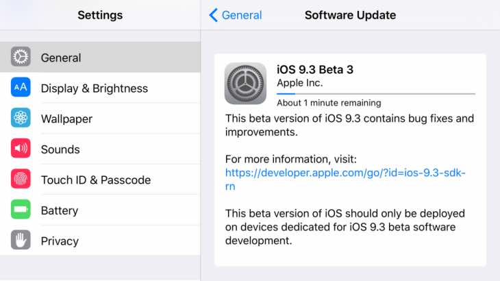 Apple releases iOS 9.3 beta 3