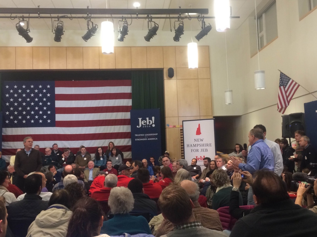 Jeb Bush takes questions at a New Hampshire town hall meeting