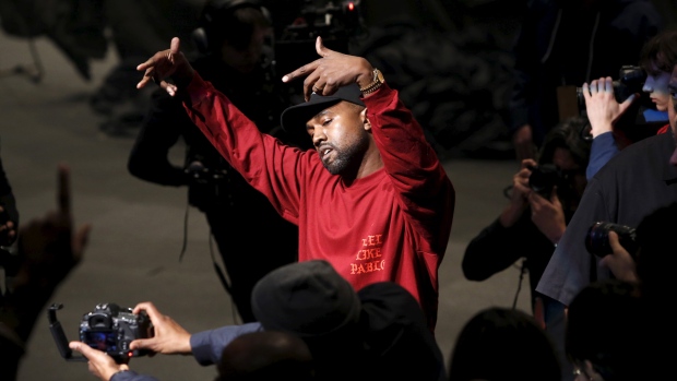 Kanye West dances during his Yeezy Season 3 Collection presentation and listening party for the The Life of Pablo album during New York Fashion Week Thursday