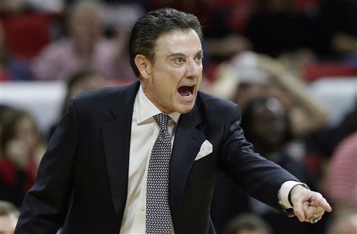 Louisville coach Rick Pitino yells during the first half of an NCAA college basketball game against North Carolina State in Raleigh N.C. Louisville has scheduled an unexpected press conference on Friday Feb. 5 20