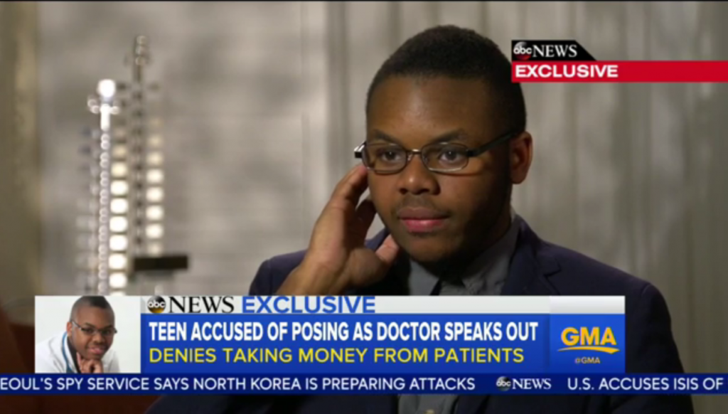 Malachi Love-Robinson the West Palm Beach teen accused of posing as a doctor in an interview with Good Morning America