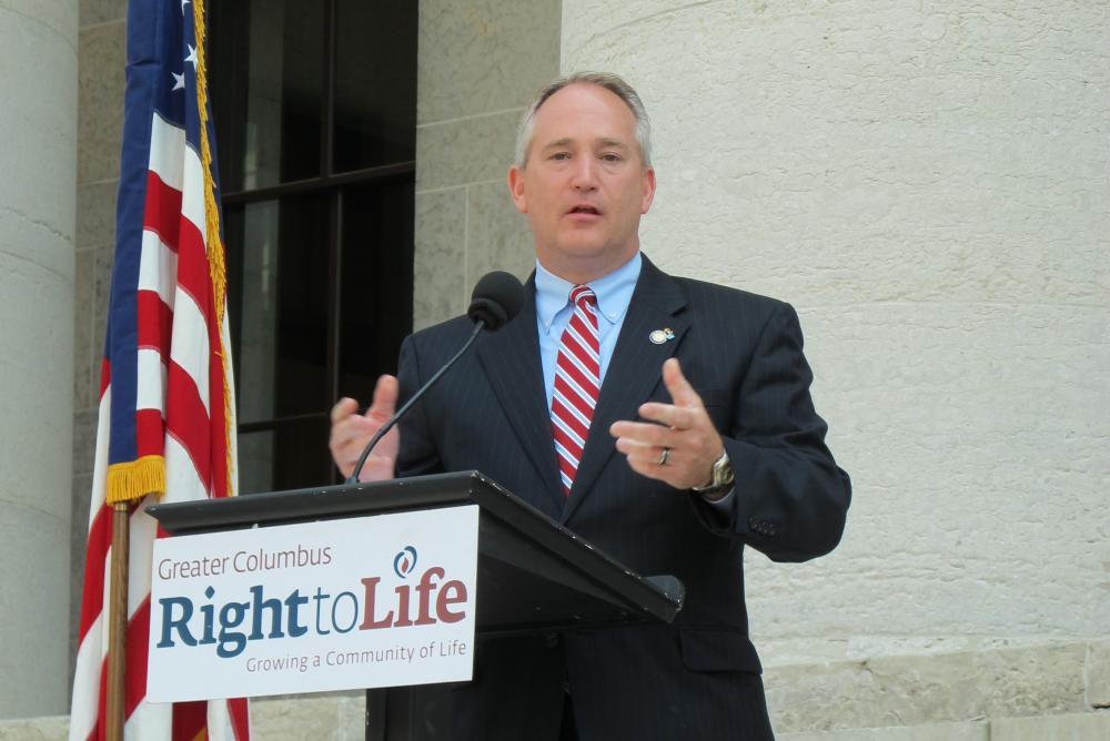 Ohio Senate President Keith Faber in 2015 speaking at a Greater Columbus Right to Life rally at the Statehouse