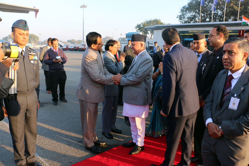 State Minister for Ayush Shreepad Yesso Naik bid farewell to Prime Minister KP Sharma Oli in New Delhi of India on Tuesday