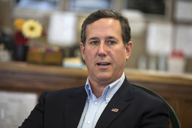 2016 former Pennsylvania Sen. Rick Santorum meets with voters in Greenfield Iowa. Santorum said Wednesday Feb. 3 2016 that