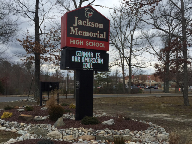 The sign outside Jackson Memorial High School shows support for sophomore GIanna Isabella