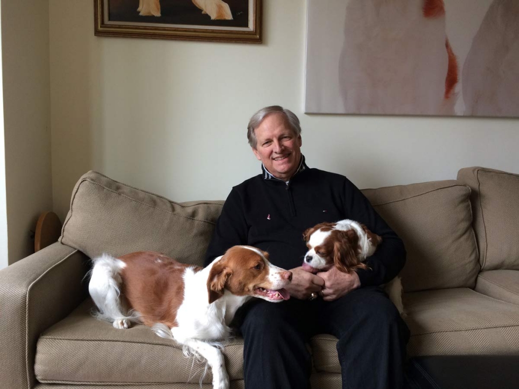 3 2016 shows David Frei at his Manhattan apartment with his dogs Grace left and Angel right