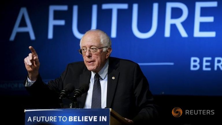 U.S. Democratic presidential candidate Bernie Sanders speaks at a campaign event in Exeter New Hampshire