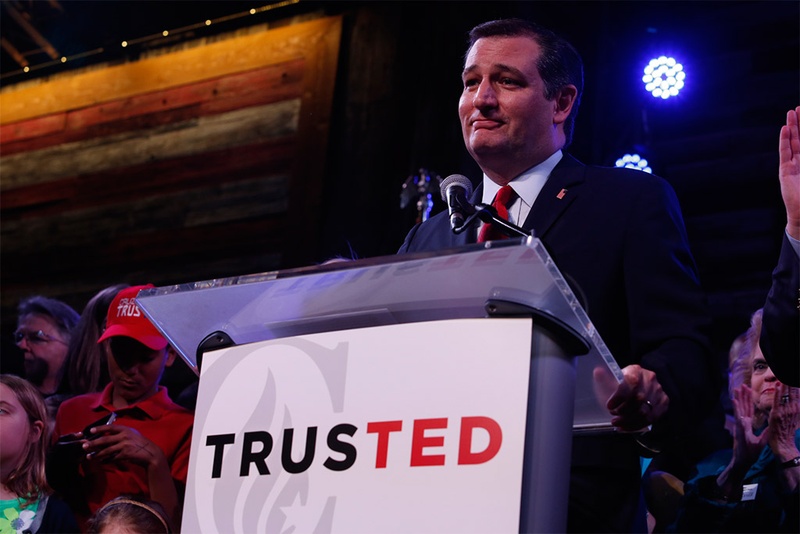 U.S. Sen. Ted Cruz on stage at the Redneck Country Club in Stafford Texas on the evening of the Texas primary on Mar. 1 2016