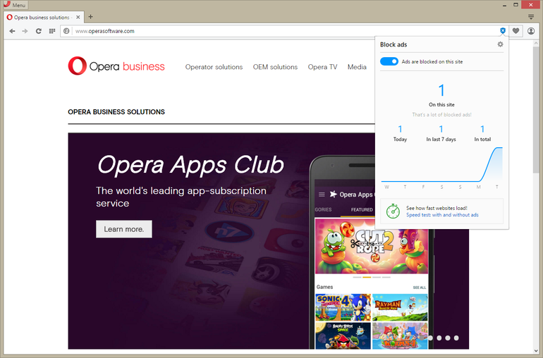 Opera attributes speed gains to the ad-filtering occurring at the web rendering engine level.               Image Opera Software