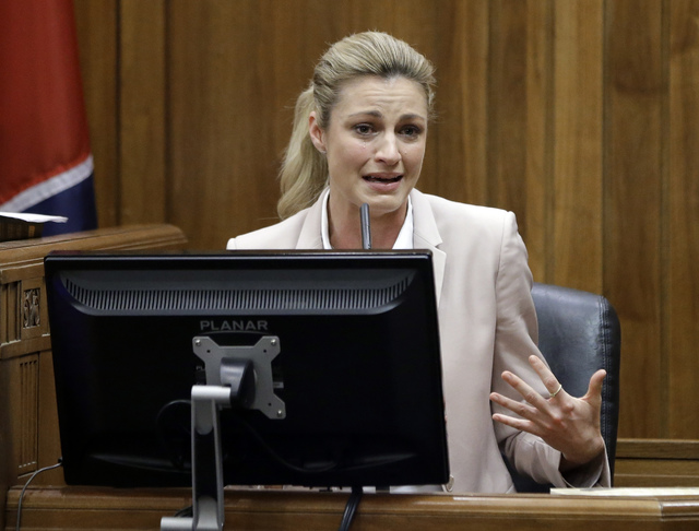 ASSOCIATED PRESS           Sportscaster and television host Erin Andrews testified today in Nashville Tenn. Andrews filed a $75 million lawsuit against the franchise owner and manager of a luxury hotel and a man who admitted to maki