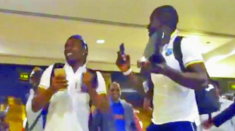 After the match Windies captain Darren Sammy and all-rounder Dwayne Bravo led the team back to the hotel doing a celebratory jig to the song “Champion”