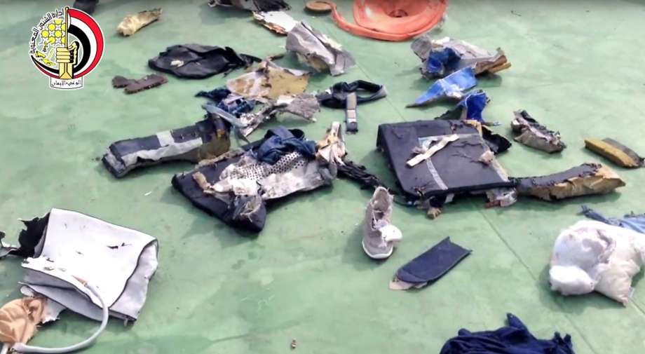 An image posted by the Egyptian military shows personal belongings and debris from the crash