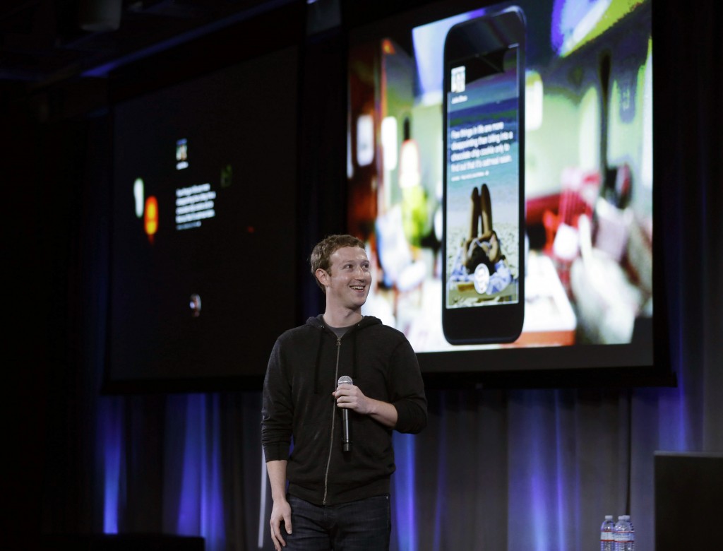 Facebook CEO Mark Zuckerberg speaks at the company's headquarters in Menlo Park Calif. Thursday