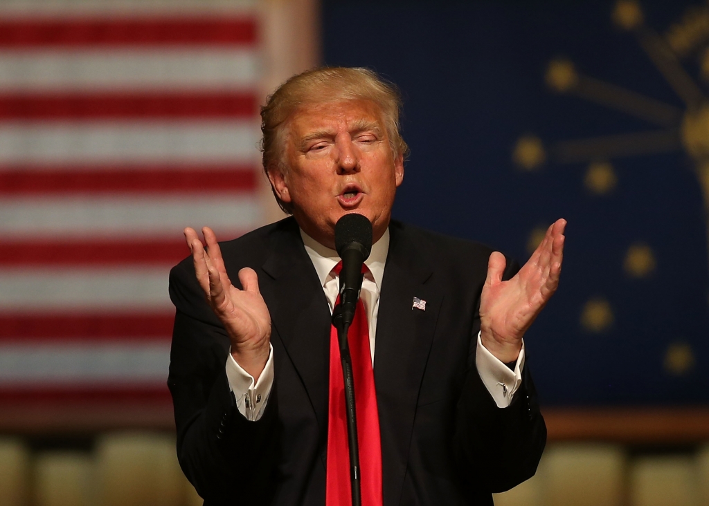 Republican presidential candidate Donald Trump speaks during a campaign stop at the Palladium at the Center for the Performing Arts