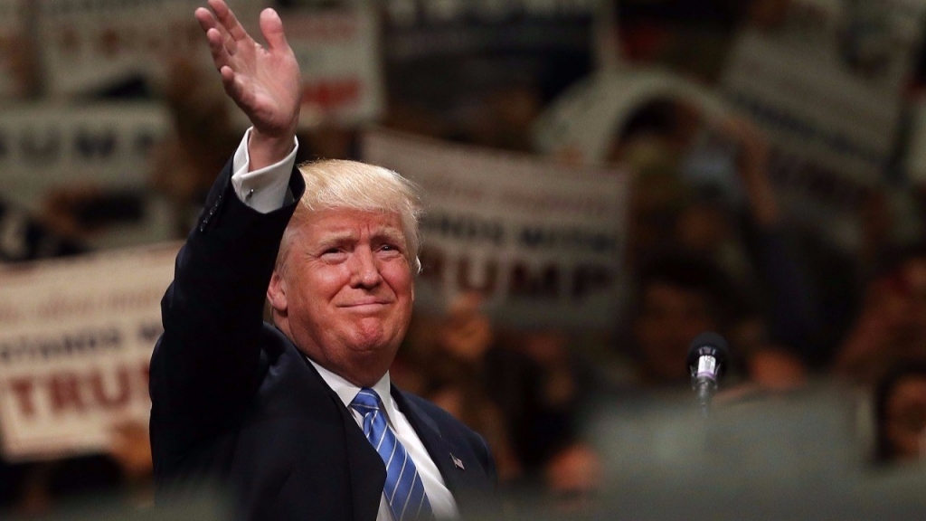 Republican presidential candidate Donald Trump speaks at a rally