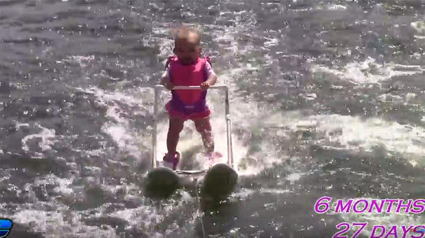 Zyla St. Onge reportedly set a water skiing record.                     Screen Shot  World Barefoot Center