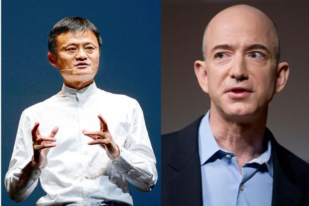 Jack Ma founder and executive chairman of Alibaba Group Holdings and Jeff Bezos founder and chief executive of Amazon