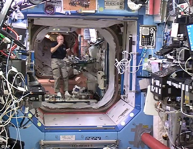 The crew of the International Space Station entered the newly expanded pod Monday to collect air samples. As is customary they wore goggles and