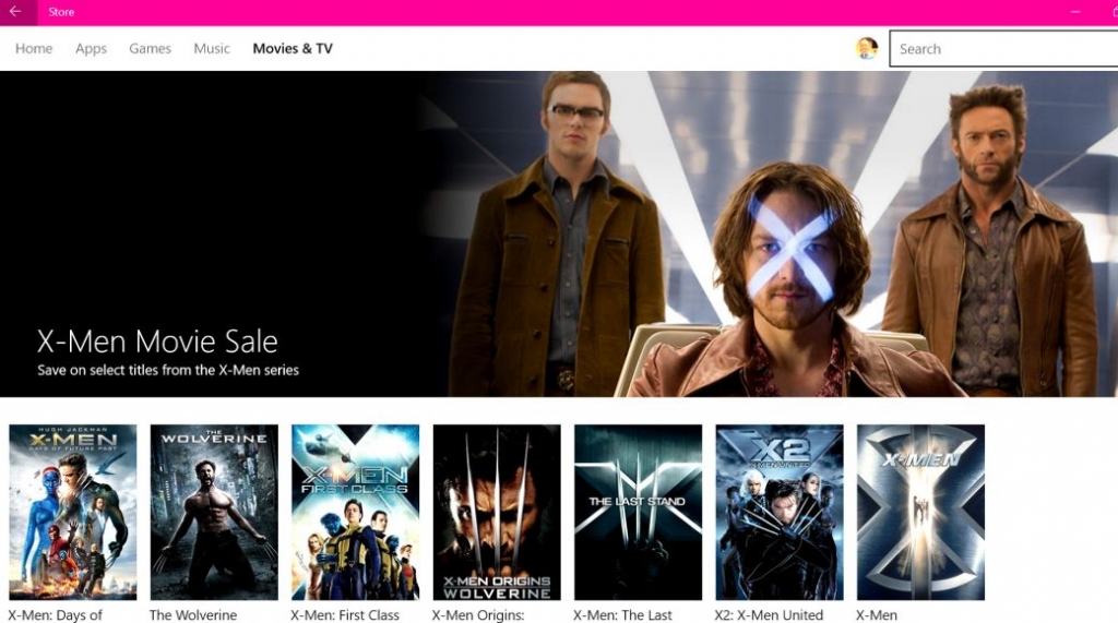 The X Men Movies in Microsoft's Movies & TV app