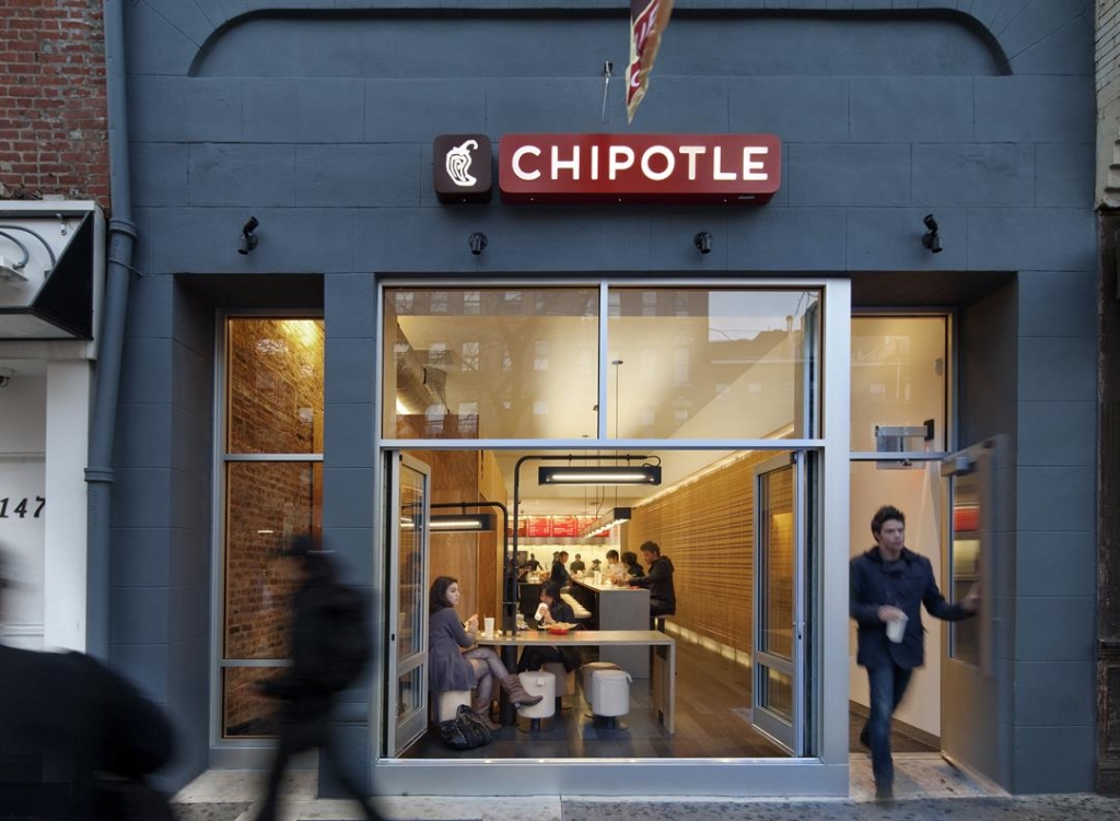 A exterior image of the Chipotle Mexican Grill located in the Chelsea neighborhood of New York City